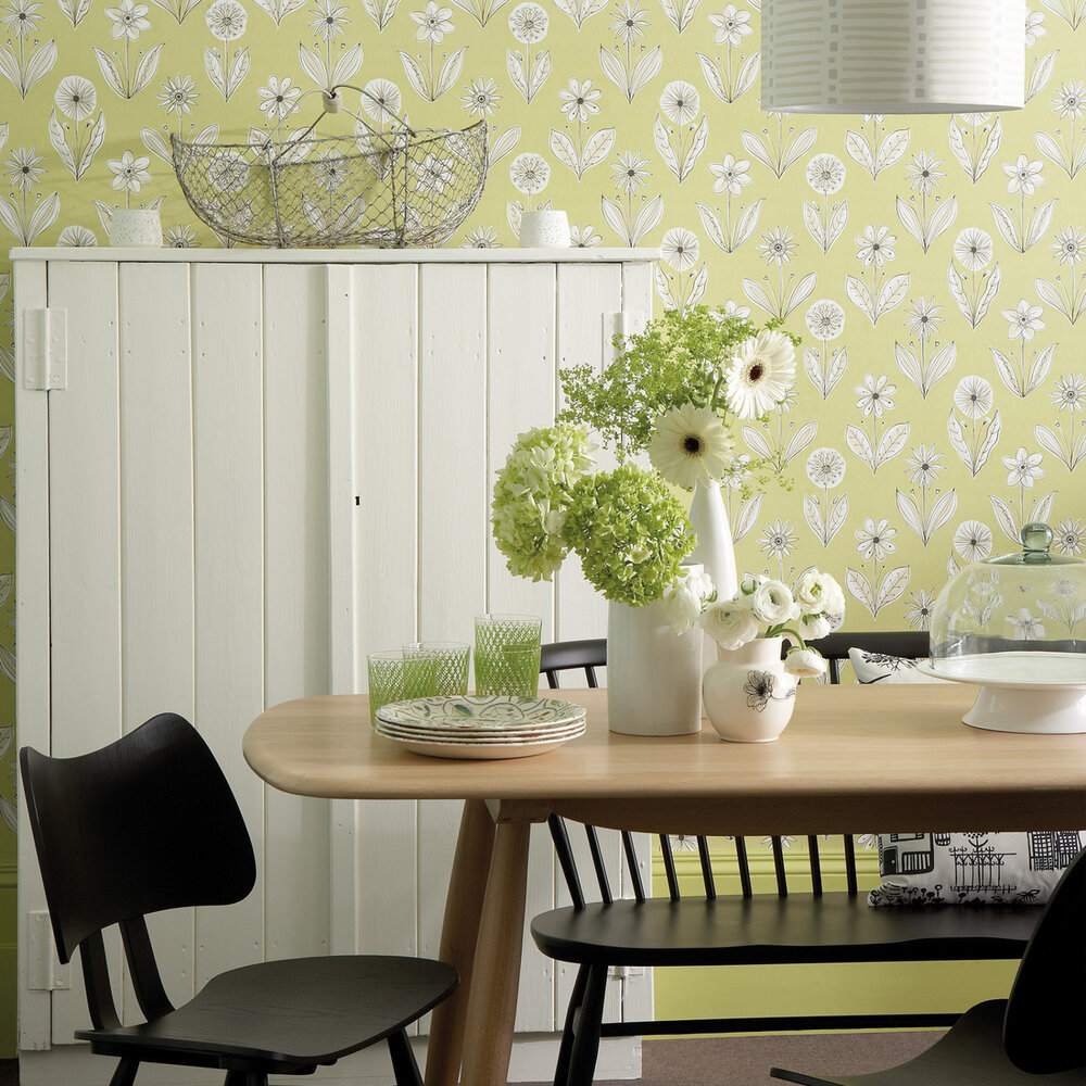 Behang Little Greene Florette Acid green 20th Century Papers Collectie Luxury By Nature sfeer
