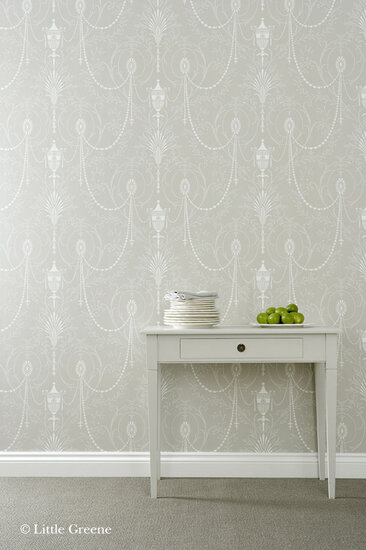 Little Greene behang, London Wallpapers 2, Marlborough, grijs,kiezel, wit, 0273MAPURBE, luxury by nature