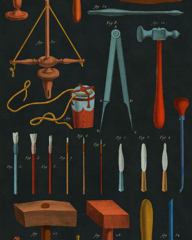 Mind the Gap Old Tools Behang WP20598