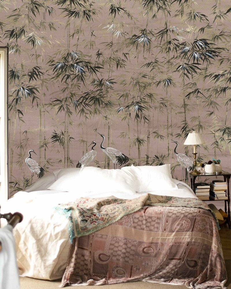 coordonne garzas rose behang mural sfeer