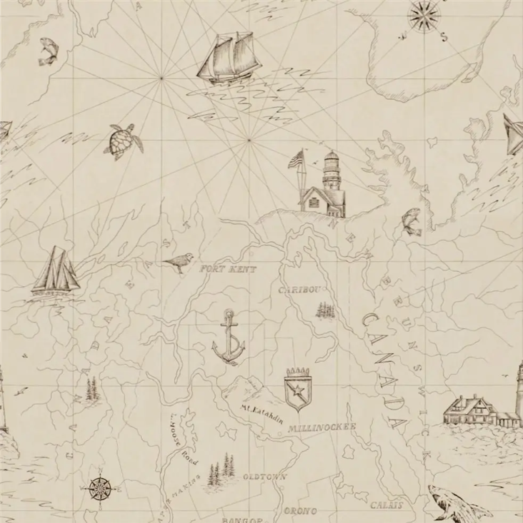 Ralph Lauren Shipping Lanes Map Behang - Bone PRL5027/01