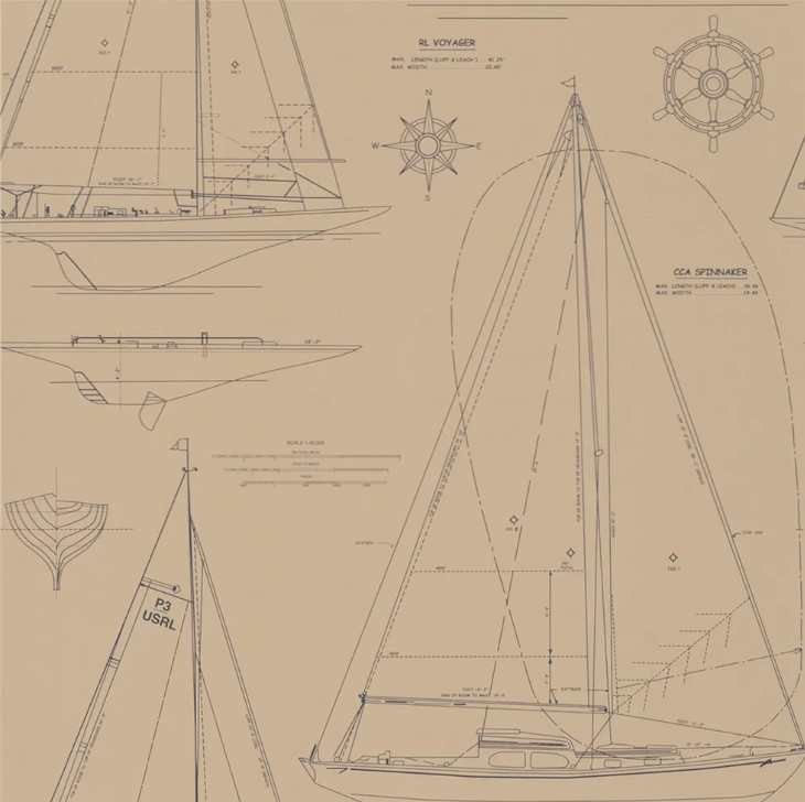 Ralph Lauren Boat Blueprint Behang - VINTAGE BLUE PRL5035/03