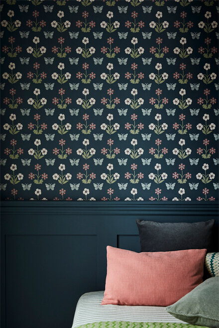 Little Greene Burges Butterfly Behang Hicks&#039; Blue