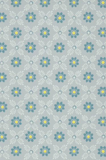 Little Greene Ditsy Block Behang Bone China Blue