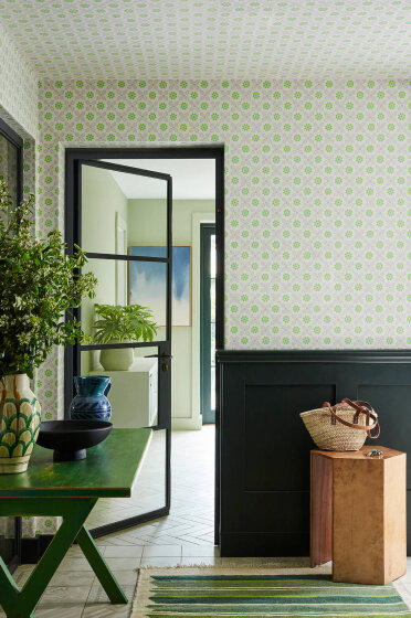Little Greene Ditsy Block Behang Phthalo