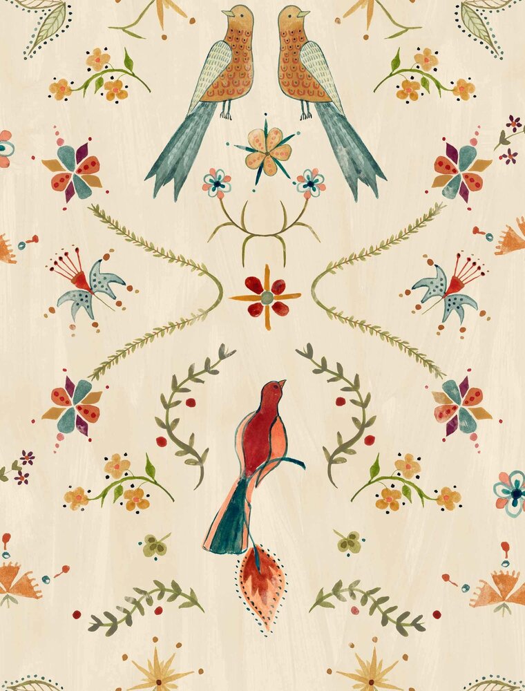 Coordonn&eacute; Metaphoric birds Fawn wallpaper