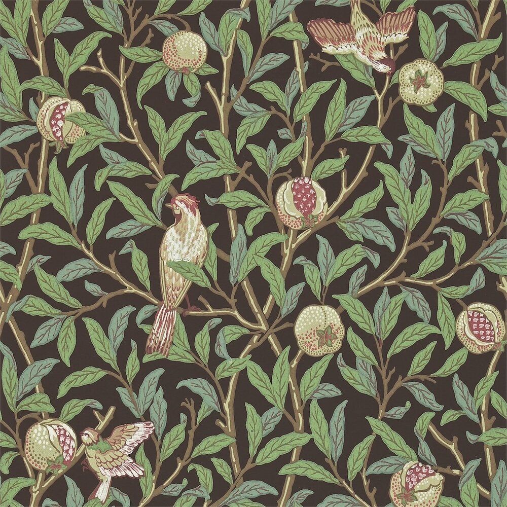 Behang morris and co bird and pomegranate charcoal sage DARW212537