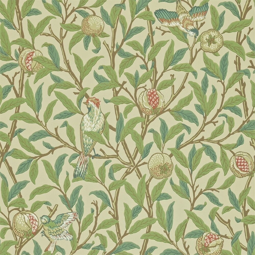 Behang morris and co bird and pomegranate bayleaf cream DARW212539