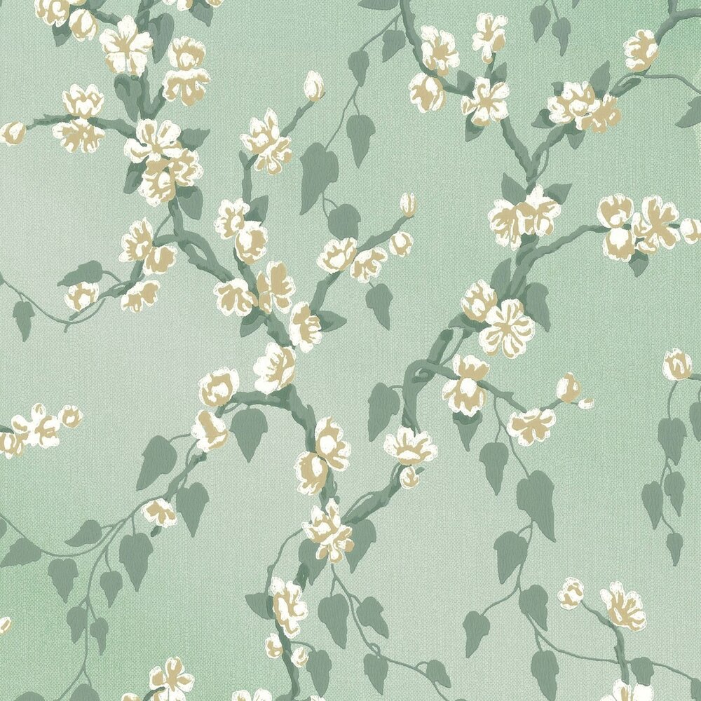 Behang Little Greene Sakura Aqua Lustre - Archive Trails Collectie Luxury By Nature