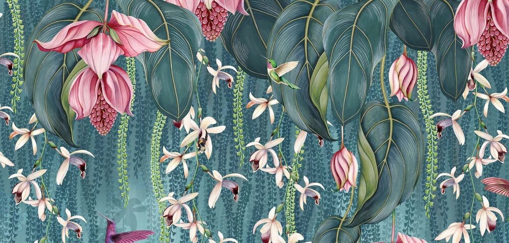 Osborne and Little Trailing Orchid behang w7334-01 close up 2