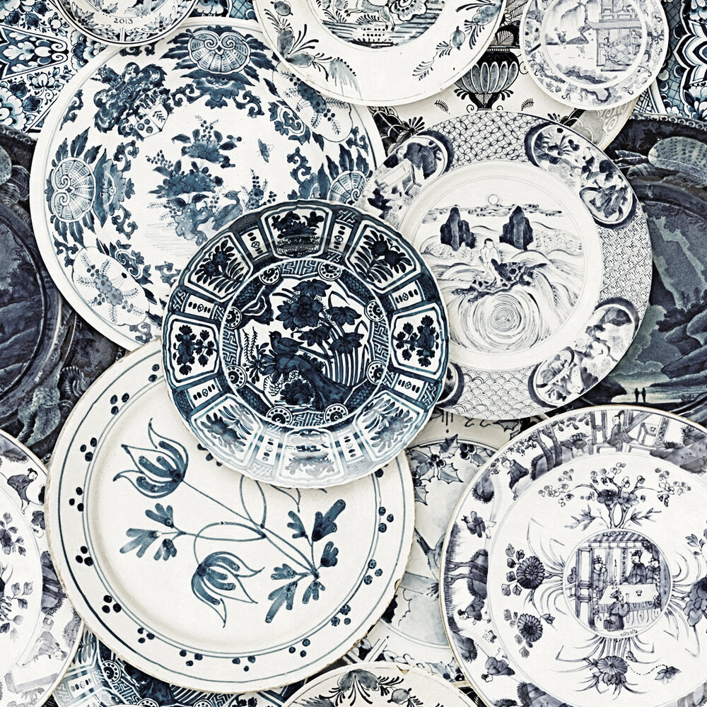 Mind the Gap Delftware Behang Delftsblauwe borden behang WP20188
