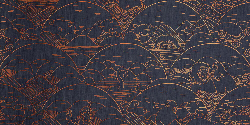 Indigo Macaque behang arte jeans apen