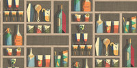 Fornasetti Cocktails behang papier 114-23043 Senza Tempo Cole and Son flessen kast cocktails