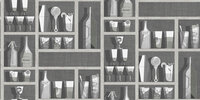 Fornasetti Cocktails behang papier 114-23045 Senza Tempo Cole and Son flessen kast cocktails