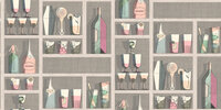 Fornasetti Cocktails behang papier 114-23044 Senza Tempo Cole and Son flessen kast cocktails