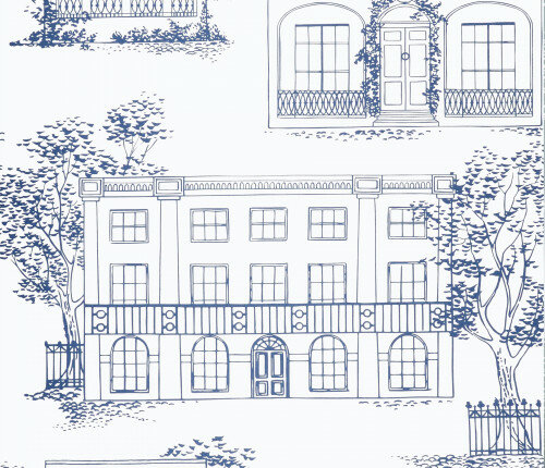 Behang Little Greene Hampstead Mid Blue 20th Century Papers Collectie Luxury By Nature