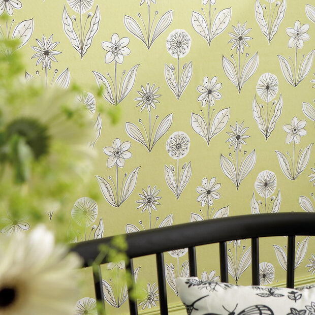 Behang Little Greene Florette Acid green 20th Century Papers Collectie Luxury By Nature