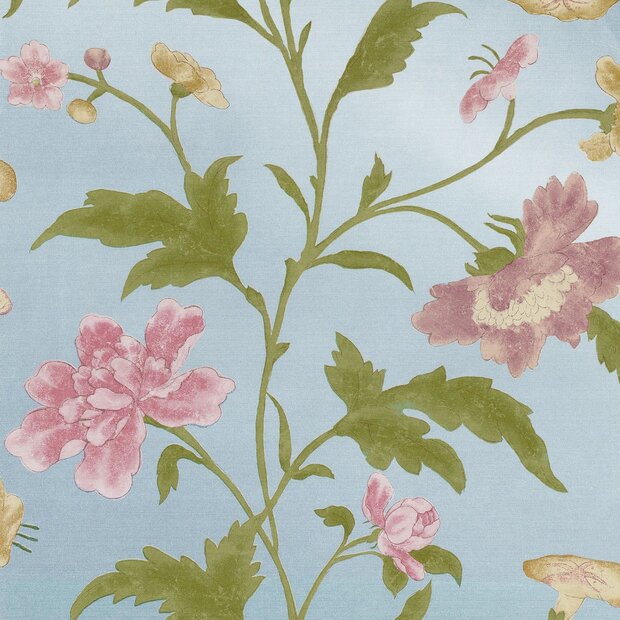 Behang Little Greene China Rose Blue Lustre - Archive Trails Collectie Luxury By Nature