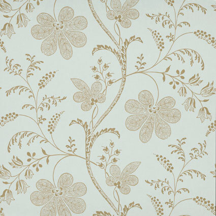 Little Greene behang, London Wallpapers 2, Bedford Square, goud, blauw, bloem, streep, 0273BELARIM,