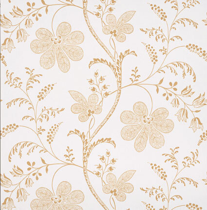 Little Greene behang, London Wallpapers 2, Bedford Square, wit, oker, geel, bloem, streep, 0273BELACE,