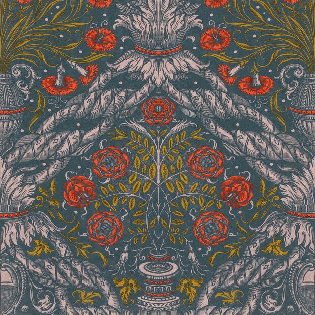 Mind the Gap Floral Ornament Scarlet Behang