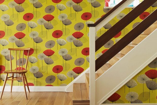 Retro Behang Sanderson Dandelion Clocks 210239 sfeer jaren 50 behangpapier Luxury BY Nature