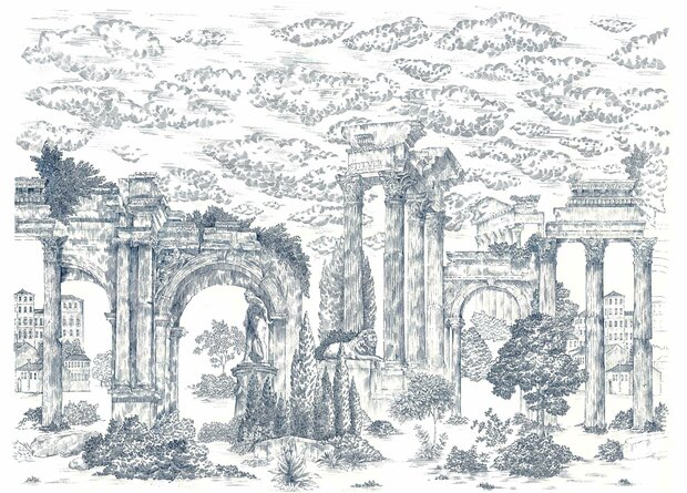 Coordonne Ruins Cobalt Behang - Linnen A00330L