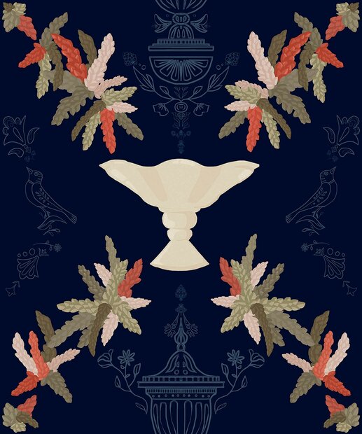 Coordonne Neorococo Navy Behang 8800065