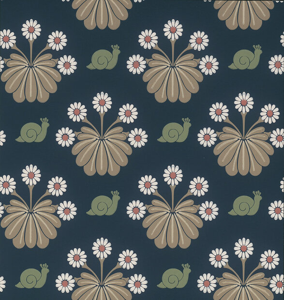 Little Greene Burges Snail Dark Blue Behang