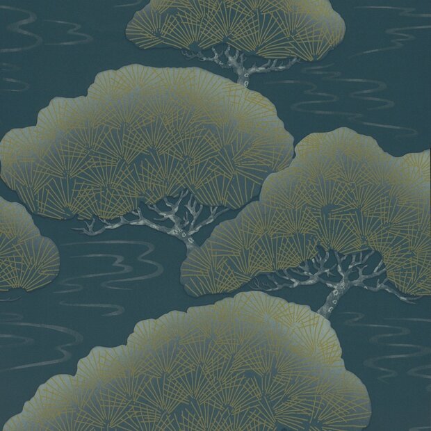 Behang Little Greene Pines - Blue Pines 20th Century Papers Luxury By Nature