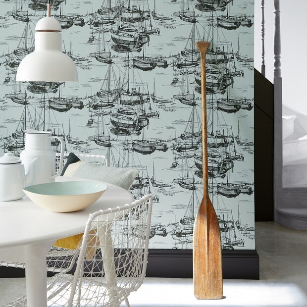 Behang Little Greene Zingara_-_cerulean_sea 20th Century Papers Luxury By Nature sfeer