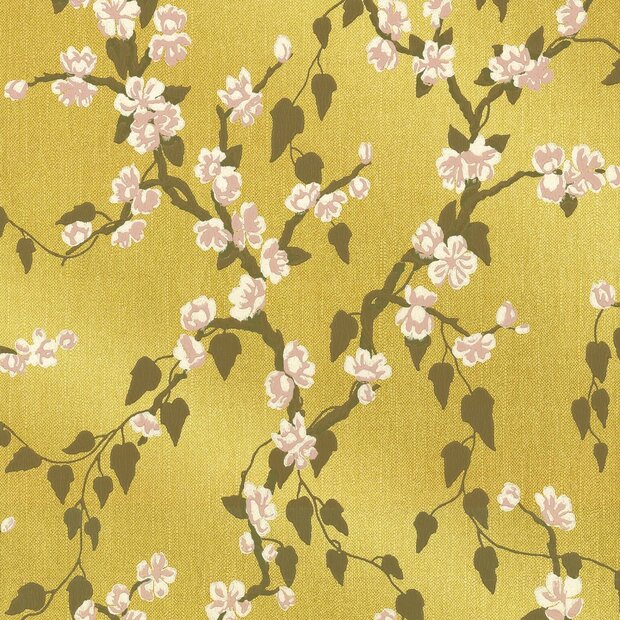 Behang Little Greene Sakura Yellow Lustre - Archive Trails Collectie Luxury By Nature