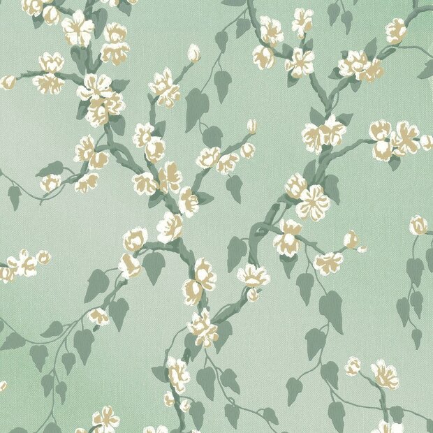 Behang Little Greene Sakura Aqua Lustre - Archive Trails Collectie Luxury By Nature