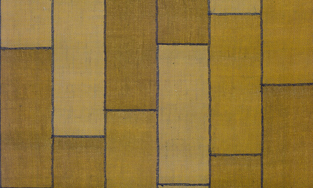 Align 47504 jute patchwork oker gestikt 