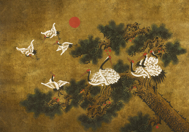 Coordonne Ukiyo Behang Met Kraanvogels Coordonne Random Chinoiserie Behang 7900073