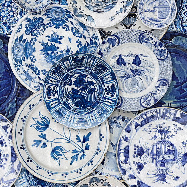 Mind the Gap Delftware Behang Delftsblauwe borden behang WP20187