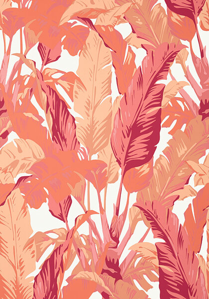 Thibaut Travelers Palm behang T10130 coral pink roze rood Tropics collectie 2