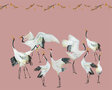 Catchii behang kraanvogels roze Japanse Crane Dance