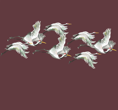 Catchii Flying Cranes Behang - Bordeaux