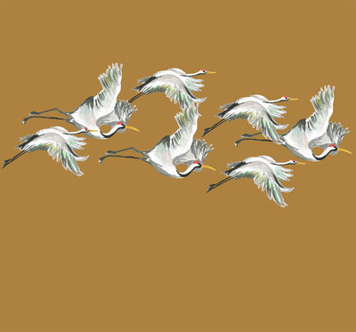 Catchii Flying Cranes Behang - Okergeel