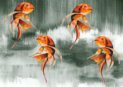 Catchii Koi Fish Art Behang - Groen Grijs
