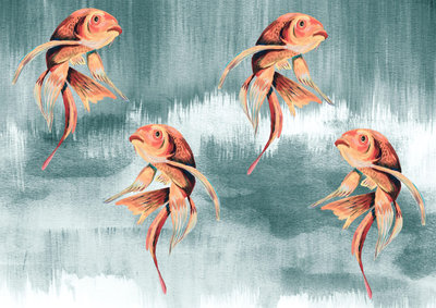 Catchii Koi Fish Art Behang - Lichtblauw