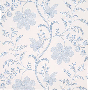 Little Greene behang, London Wallpapers 2, Bedford Square, wit, blauw, bloem, streep, 0273BEPORCE,