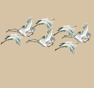 Catchii Flying Cranes Behang - Beige