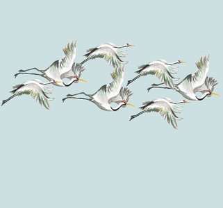 Catchii Flying Cranes Behang - Licht Blauw