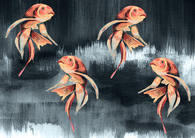 Catchii Koi Fish Art Behang - Donker Grijs